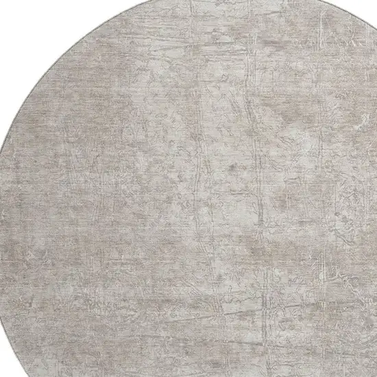 8' Ivory And Cream Abstract Washable Round Rug With UV Protection Photo 3