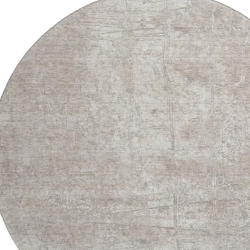 8' Ivory And Cream Abstract Washable Round Rug With UV Protection Photo 3