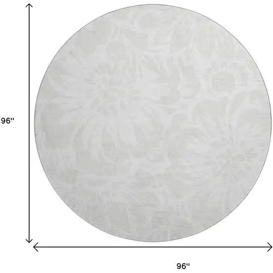 8' Ivory And Cream Floral Washable Round Rug With UV Protection Photo 9