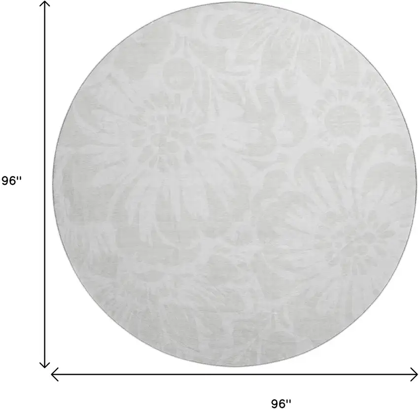 8' Ivory And Cream Floral Washable Round Rug With UV Protection Photo 9