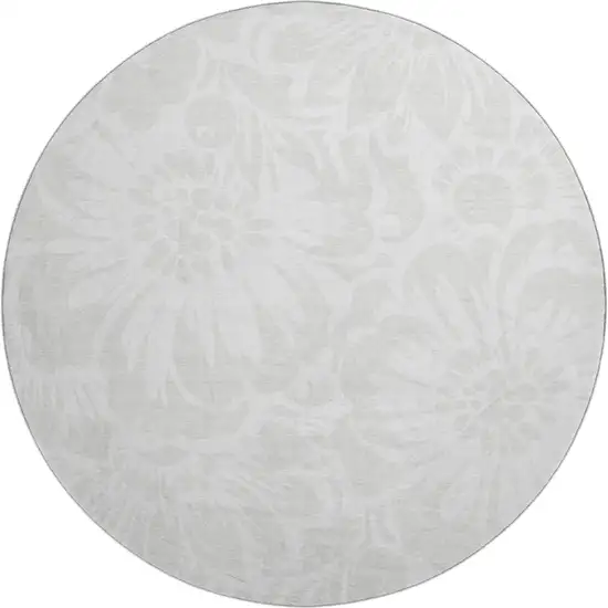 8' Ivory And Cream Floral Washable Round Rug With UV Protection Photo 1