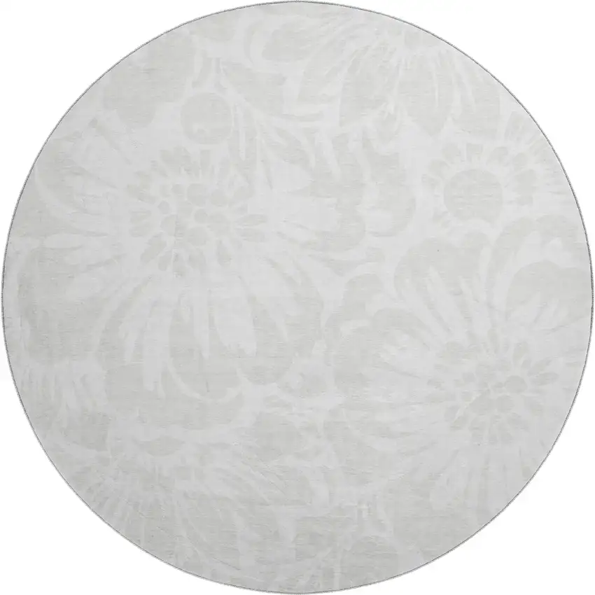 8' Ivory And Cream Floral Washable Round Rug With UV Protection Photo 1