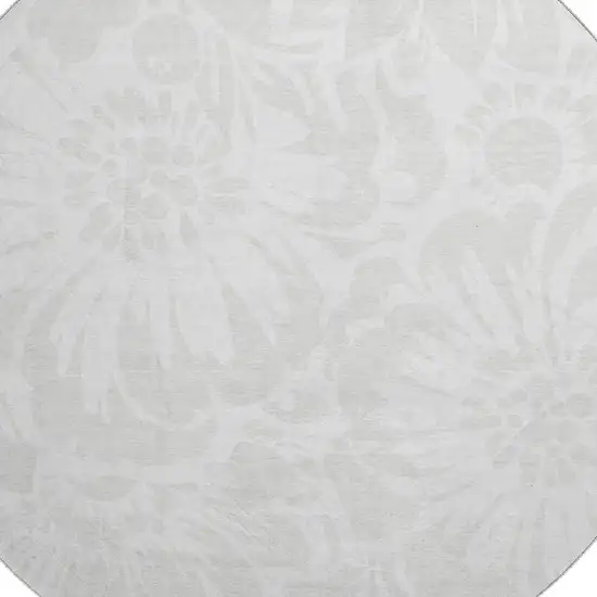 8' Ivory And Cream Floral Washable Round Rug With UV Protection Photo 3