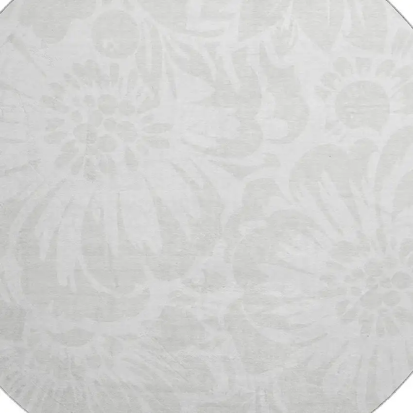 8' Ivory And Cream Floral Washable Round Rug With UV Protection Photo 3