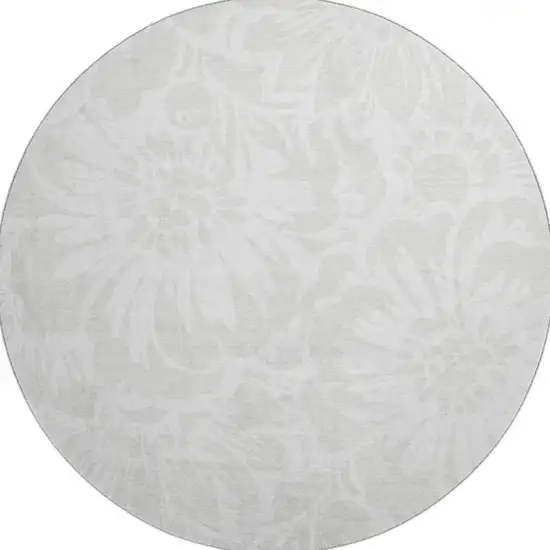 8' Ivory And Cream Floral Washable Round Rug With UV Protection Photo 4