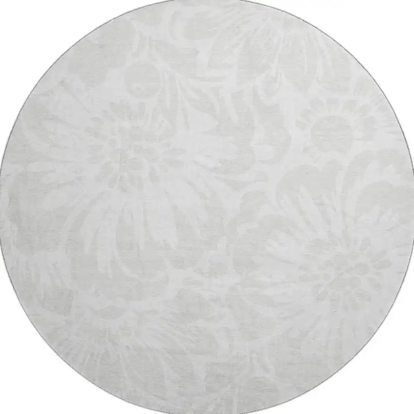 8' Ivory And Cream Floral Washable Round Rug With UV Protection Photo 4