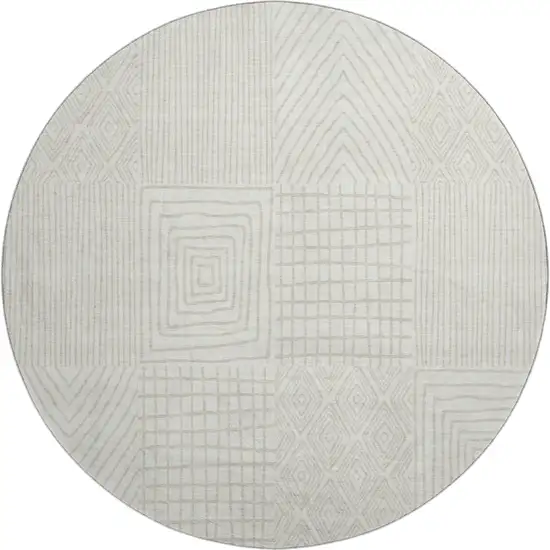 8' Ivory And Cream Geometric Washable Round Rug With UV Protection Photo 1