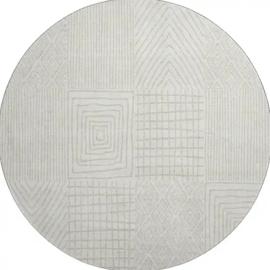 8' Ivory And Cream Geometric Washable Round Rug With UV Protection Photo 3