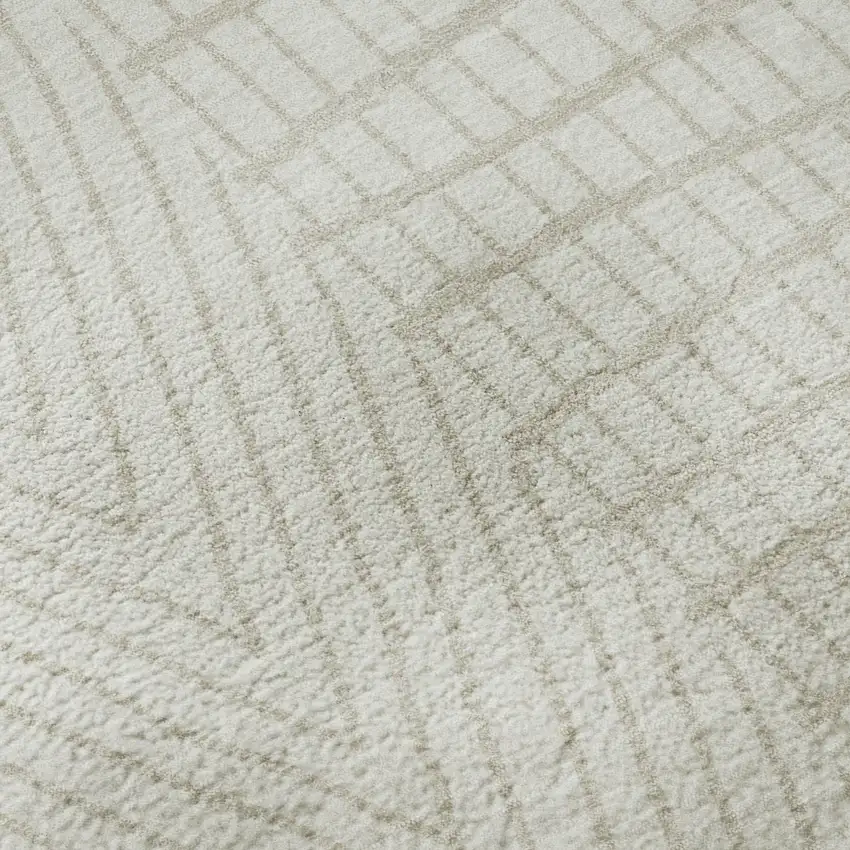 8' Ivory And Cream Geometric Washable Round Rug With UV Protection Photo 8