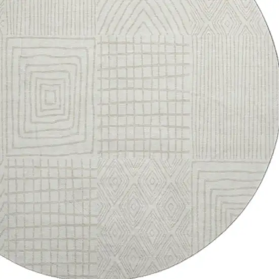 8' Ivory And Cream Geometric Washable Round Rug With UV Protection Photo 2