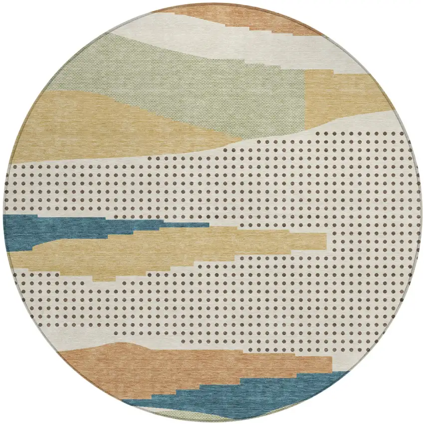 8' Ivory And Cream Round Abstract Washable Indoor Outdoor Area Rug Photo 2