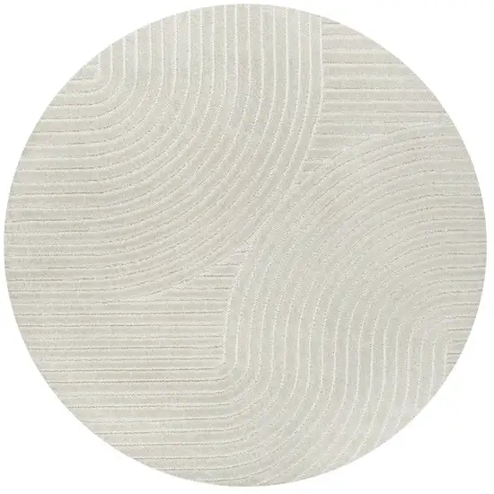 5' Ivory And Cream Round Striped Indoor Outdoor Area Rug Photo 3