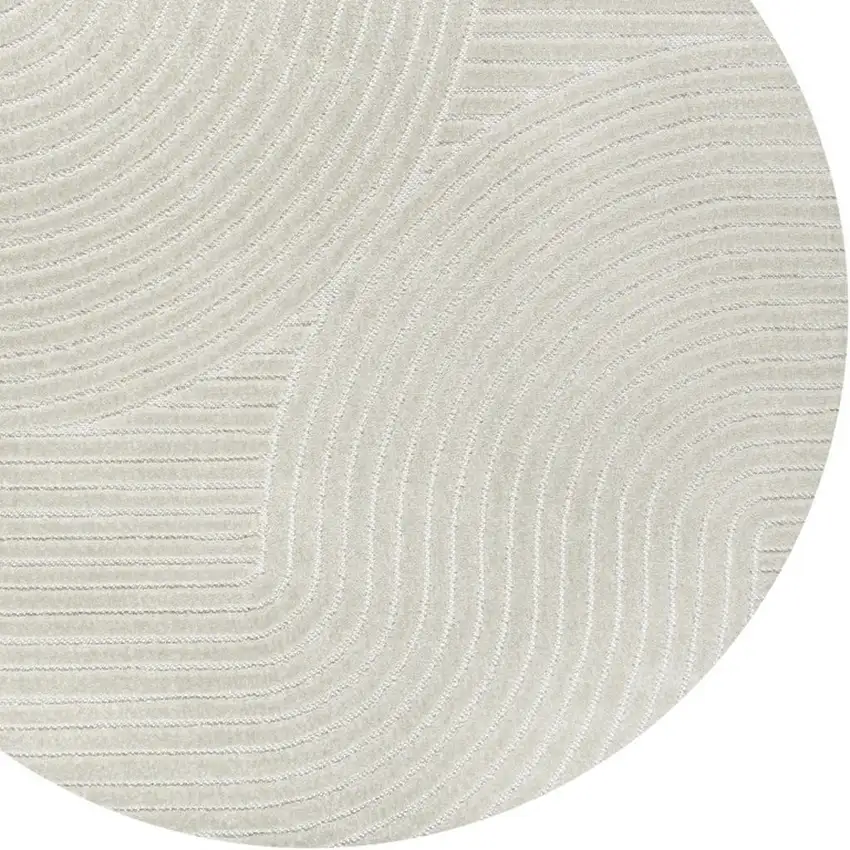 5' Ivory And Cream Round Striped Indoor Outdoor Area Rug Photo 2