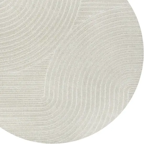 5' Ivory And Cream Round Striped Indoor Outdoor Area Rug Photo 2