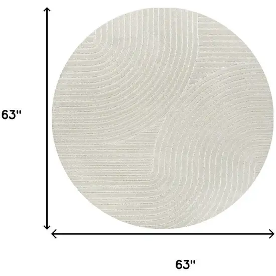 5' Ivory And Cream Round Striped Indoor Outdoor Area Rug Photo 9