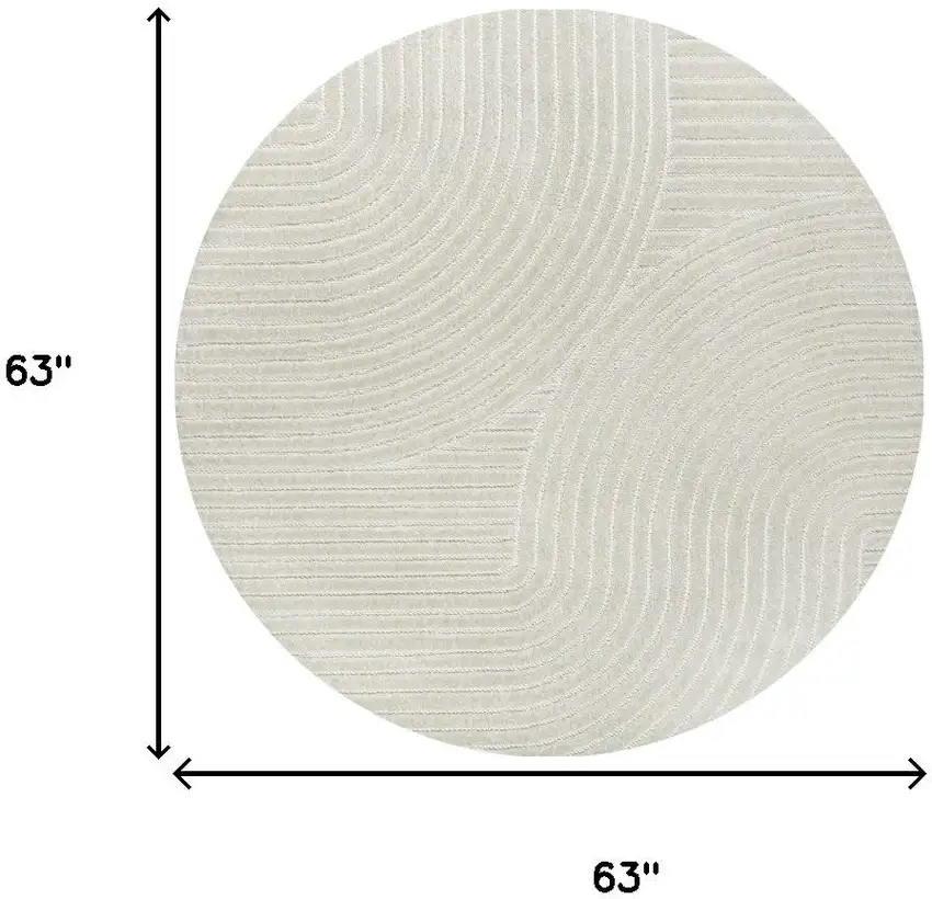 5' Ivory And Cream Round Striped Indoor Outdoor Area Rug Photo 9