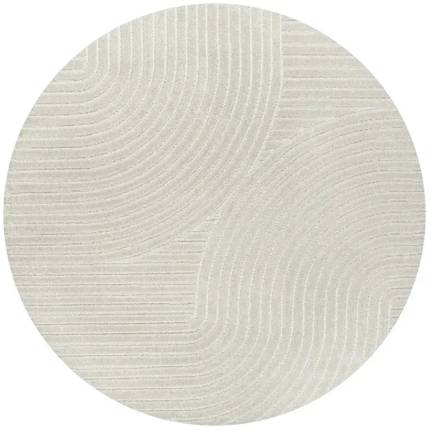 6' Ivory And Cream Round Striped Indoor Outdoor Area Rug Photo 3