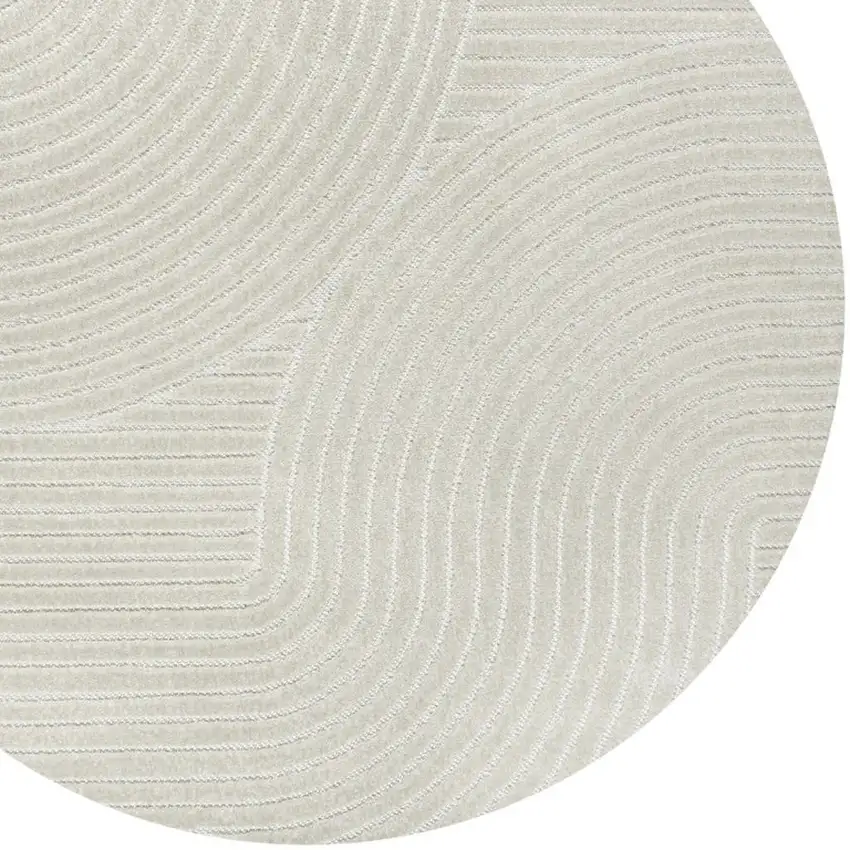 6' Ivory And Cream Round Striped Indoor Outdoor Area Rug Photo 2