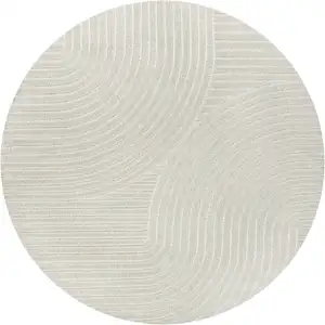 Photo of 7' Ivory And Cream Round Striped Indoor Outdoor Area Rug