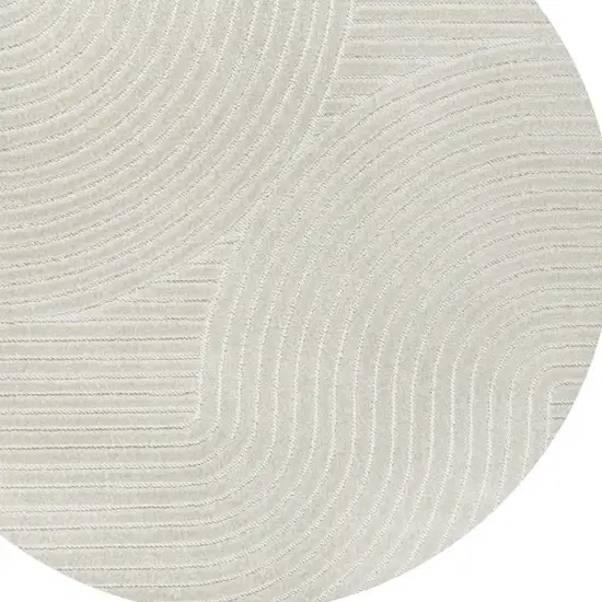 7' Ivory And Cream Round Striped Indoor Outdoor Area Rug Photo 2