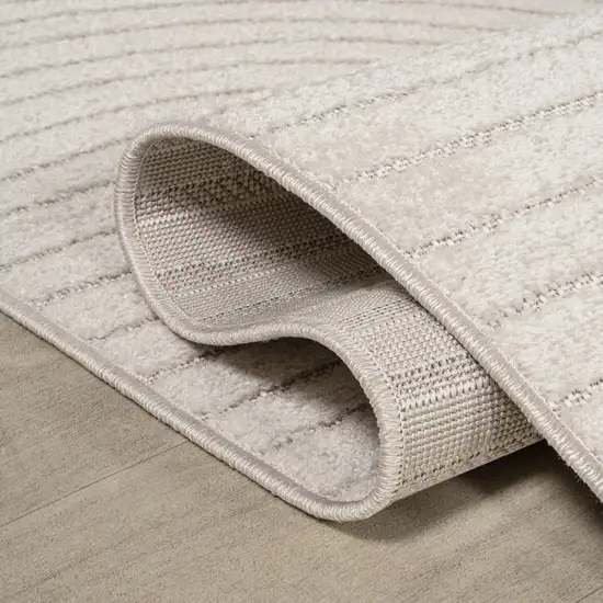 7' Ivory And Cream Round Striped Indoor Outdoor Area Rug Photo 8