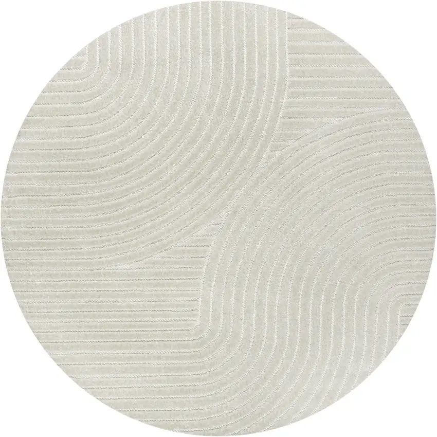 8' Ivory And Cream Round Striped Indoor Outdoor Area Rug Photo 1