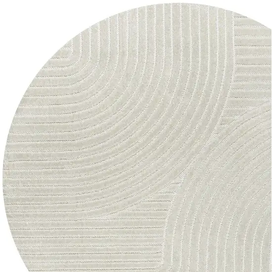 8' Ivory And Cream Round Striped Indoor Outdoor Area Rug Photo 2