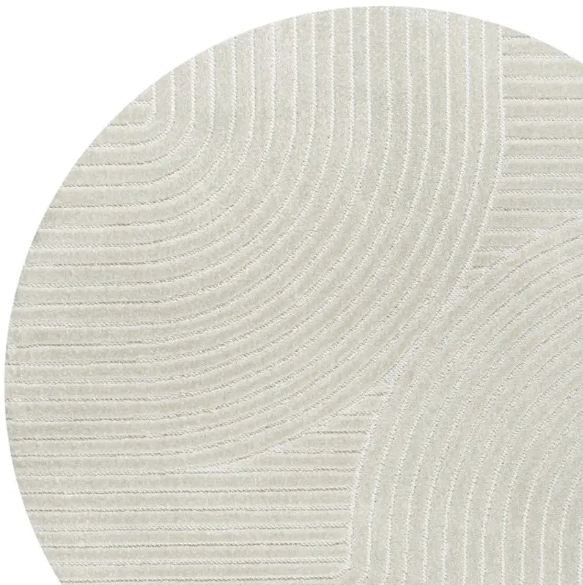 8' Ivory And Cream Round Striped Indoor Outdoor Area Rug Photo 2