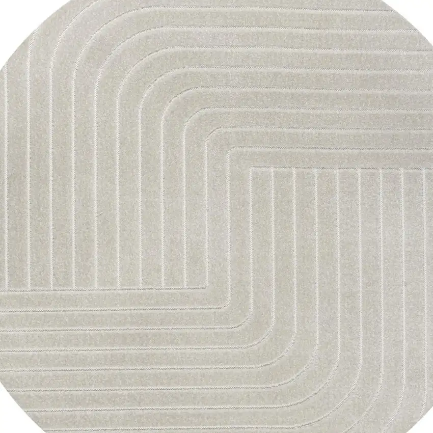5' Ivory And Cream Round Striped Indoor Outdoor Area Rug Photo 2