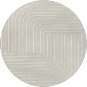 Photo of 5' Ivory And Cream Round Striped Indoor Outdoor Area Rug