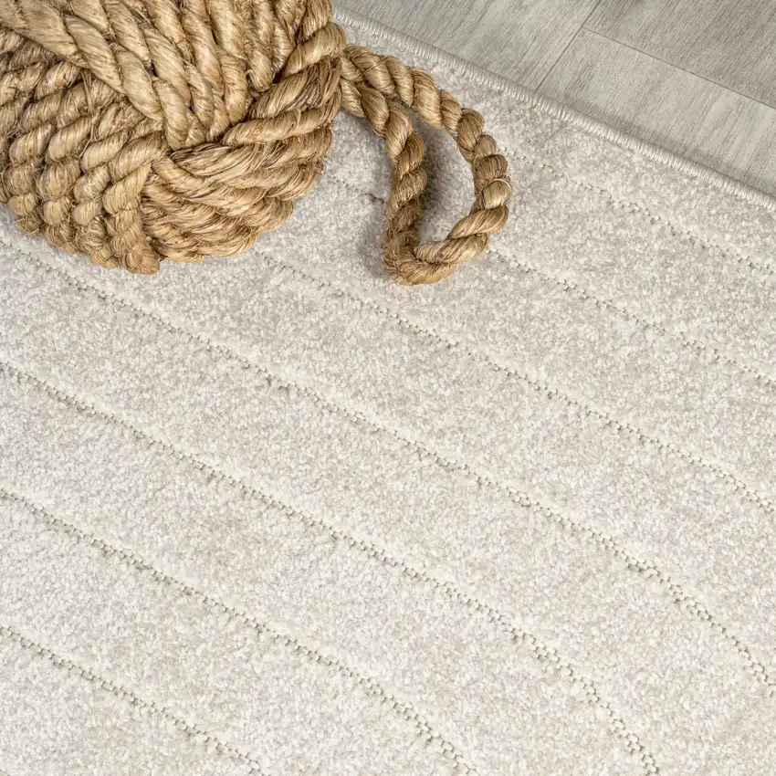 6' Ivory And Cream Round Striped Indoor Outdoor Area Rug Photo 8