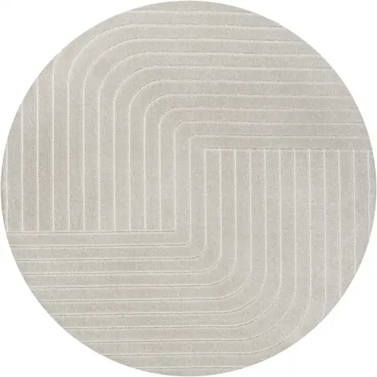 6' Ivory And Cream Round Striped Indoor Outdoor Area Rug Photo 1