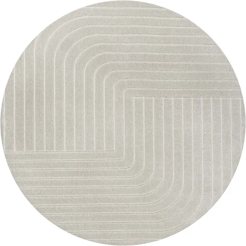 6' Ivory And Cream Round Striped Indoor Outdoor Area Rug Photo 1