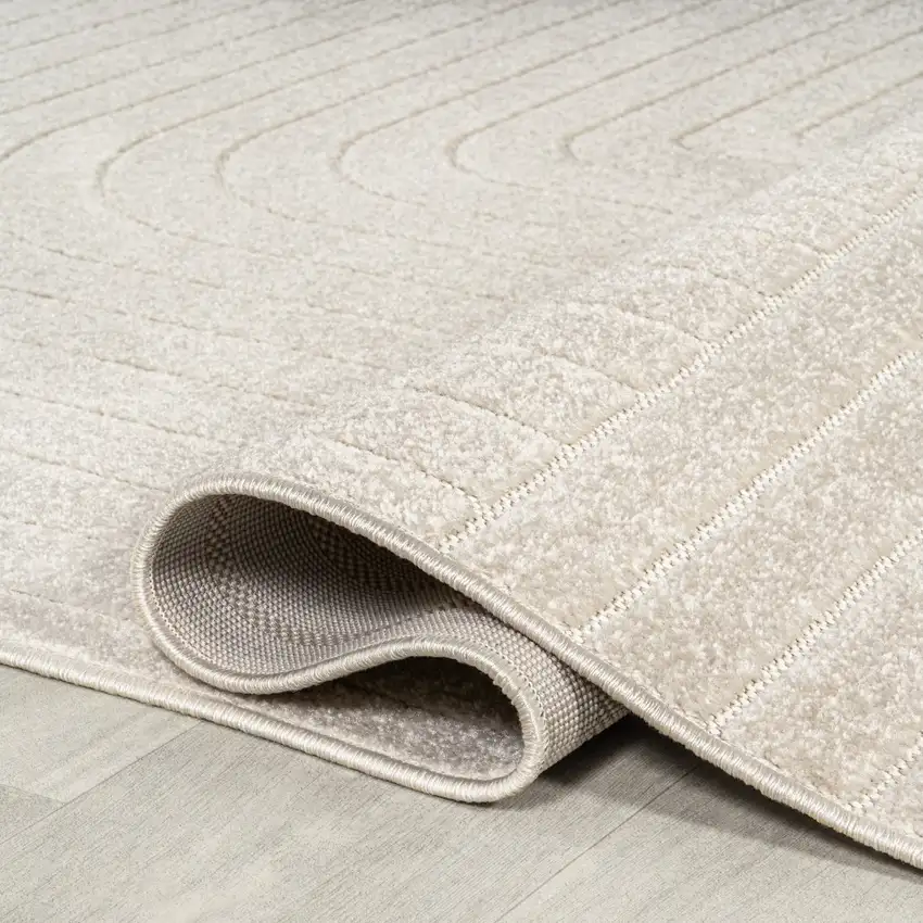 6' Ivory And Cream Round Striped Indoor Outdoor Area Rug Photo 9