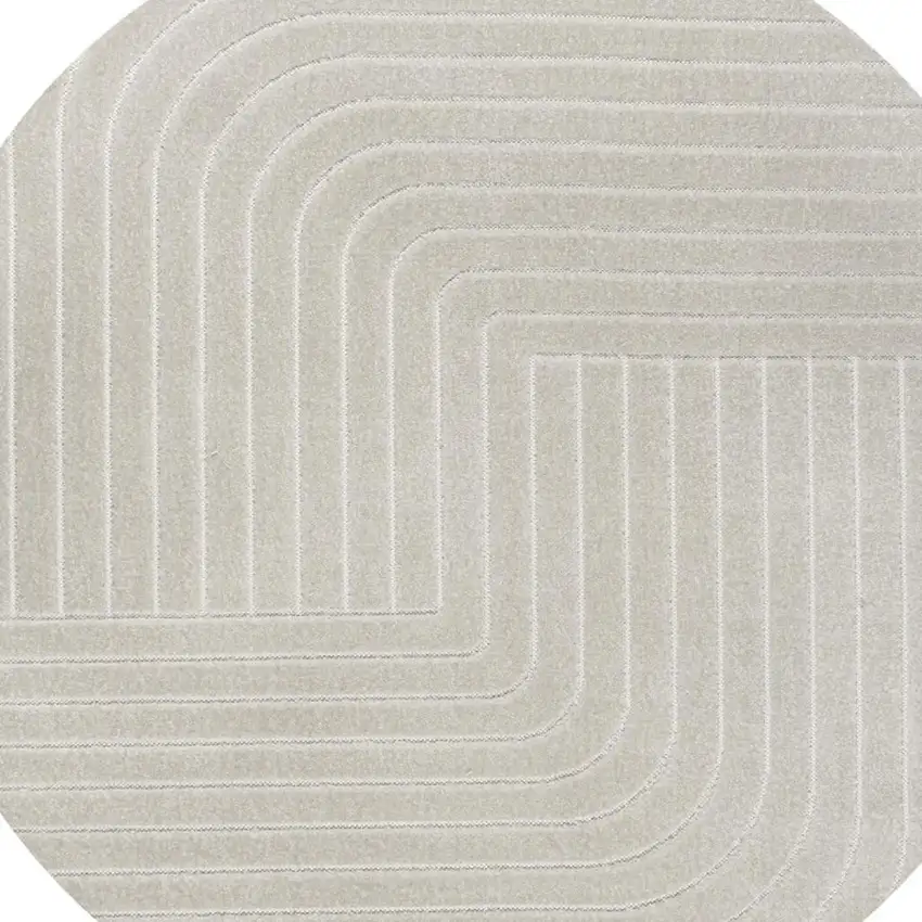6' Ivory And Cream Round Striped Indoor Outdoor Area Rug Photo 2