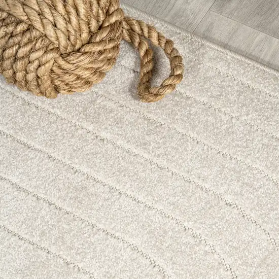 7' Ivory And Cream Round Striped Indoor Outdoor Area Rug Photo 8