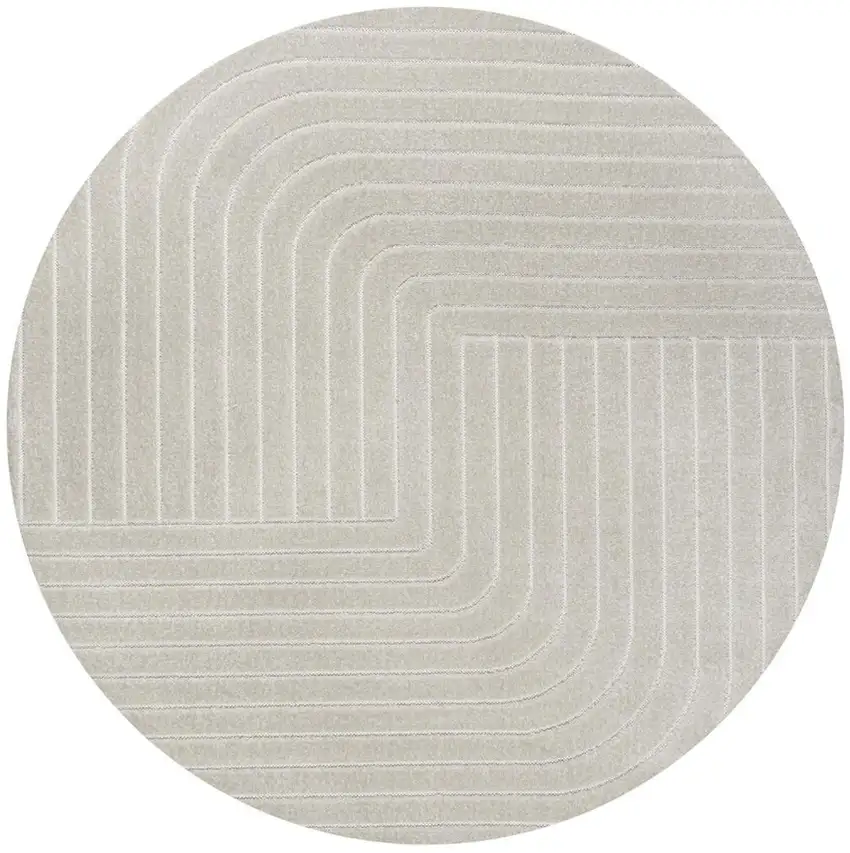 7' Ivory And Cream Round Striped Indoor Outdoor Area Rug Photo 3