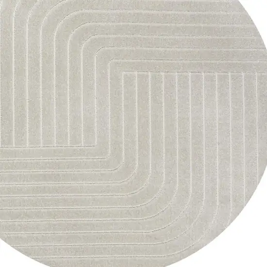 7' Ivory And Cream Round Striped Indoor Outdoor Area Rug Photo 2