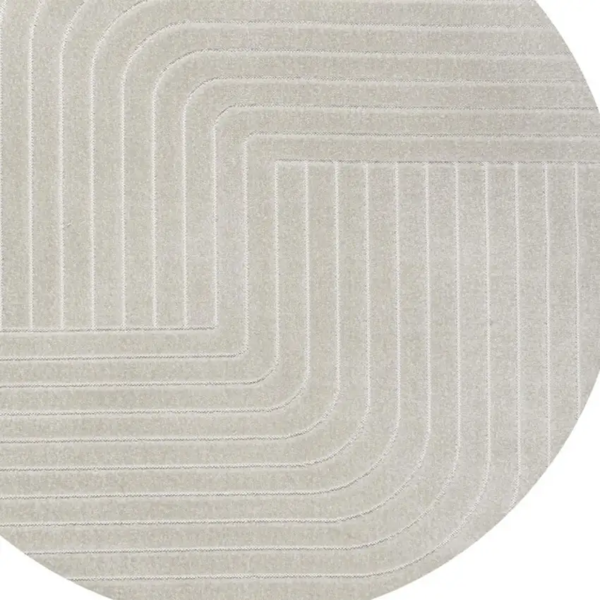 7' Ivory And Cream Round Striped Indoor Outdoor Area Rug Photo 2