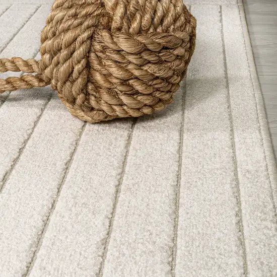 9' Ivory And Cream Round Striped Indoor Outdoor Area Rug Photo 9