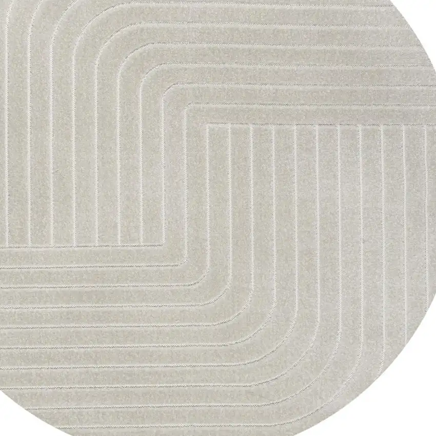 9' Ivory And Cream Round Striped Indoor Outdoor Area Rug Photo 2