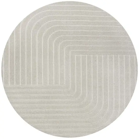 9' Ivory And Cream Round Striped Indoor Outdoor Area Rug Photo 3