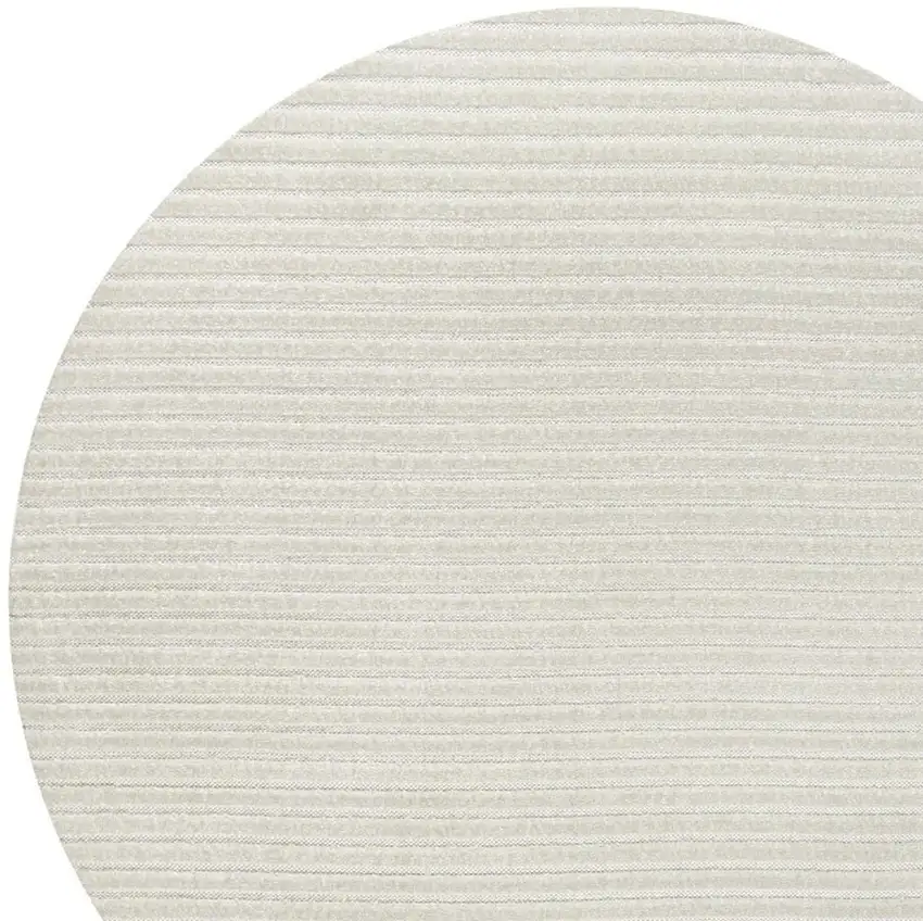 5' Ivory And Cream Round Striped Indoor Outdoor Area Rug Photo 2
