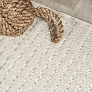 Photo of 5' Ivory And Cream Round Striped Indoor Outdoor Area Rug