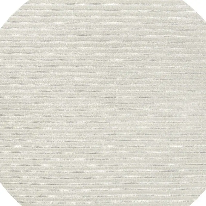 7' Ivory And Cream Round Striped Indoor Outdoor Area Rug Photo 2