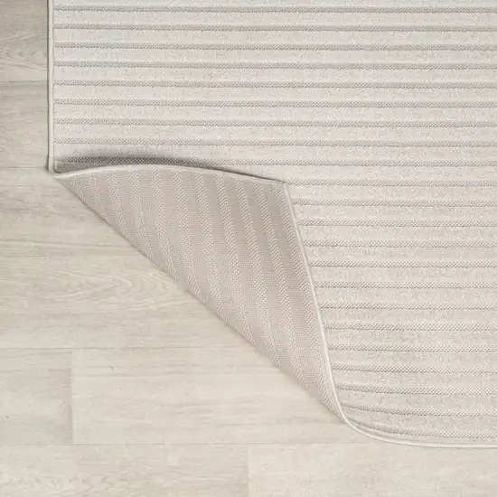 8' Ivory And Cream Round Striped Indoor Outdoor Area Rug Photo 6