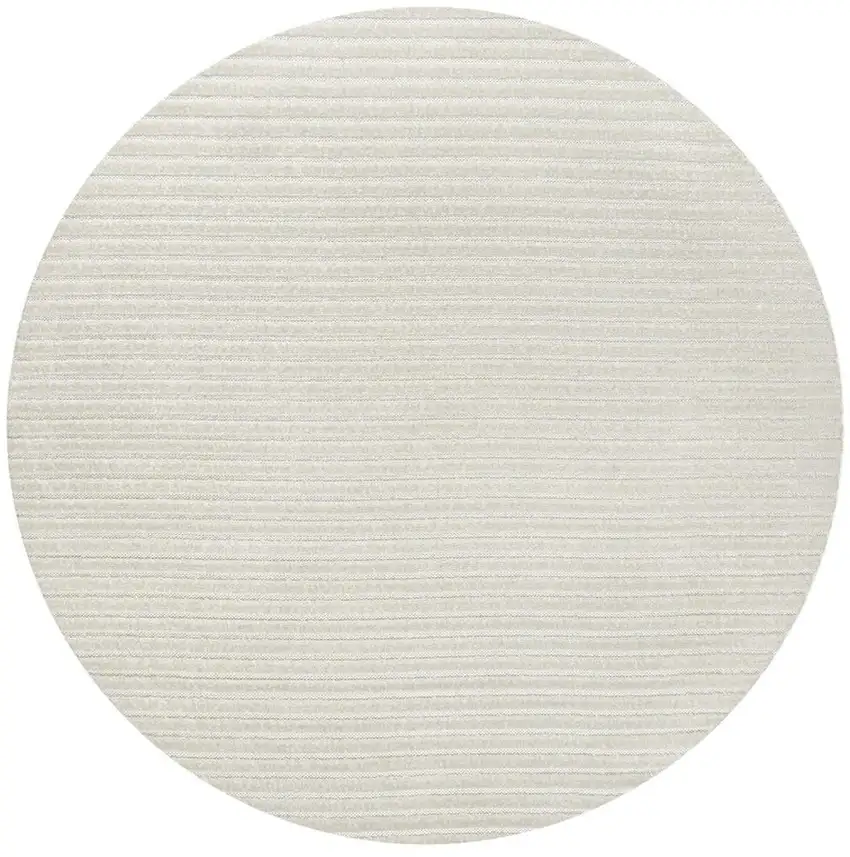 8' Ivory And Cream Round Striped Indoor Outdoor Area Rug Photo 3