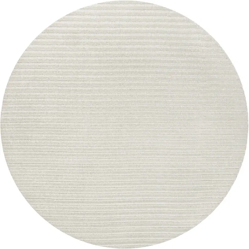 8' Ivory And Cream Round Striped Indoor Outdoor Area Rug Photo 1