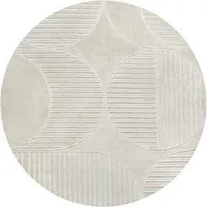 Photo of 5' Ivory And Cream Round Striped Indoor Outdoor Area Rug
