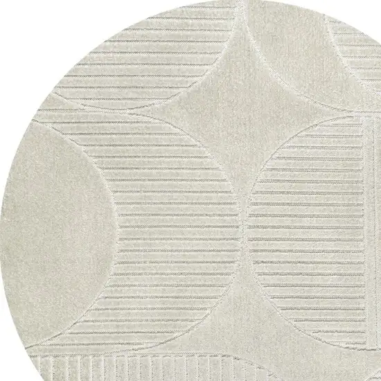 5' Ivory And Cream Round Striped Indoor Outdoor Area Rug Photo 2